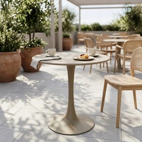 Stolik Ogrodowy Okrągły 70 cm Beżowy Metalowy Na Taras, Do Ogrodu, Kawiarni
