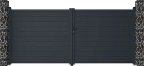 Skrzydłowa elektryczna brama aluminiowa pełna dł.397 x wys.181 cm antracyt NAZARIO