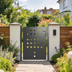 Outsunny Furtka ogrodowa z ocynkowanej stali, metalowa furtka z uchwytem, zamkiem i 3 kluczami, zamykana bramka 105x130 cm, ciemnoszara | Aosom PL