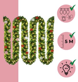 Jurhan Girlanda świąteczna ANDREA z oświetleniem, zdobiona, 5m, zielona