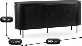 Komoda do Salonu BECK 160 cm Czarna Trzydrzwiowa Ryflowana Nowoczesna