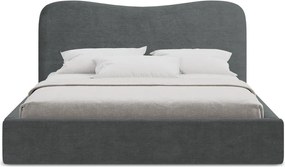 Ciemnoszare tapicerowane łóżko dwuosobowe ze schowkiem ze stelażem 140x200 cm Kahai – Makamii