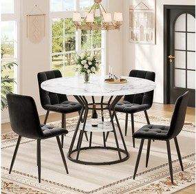 Zestaw 5 stołów i krzeseł do jadalni - 100 x 100 x 76 cm - 4 aksamitne krzesła + stół ze czarnymi nogami - MDF + Metal - czarny