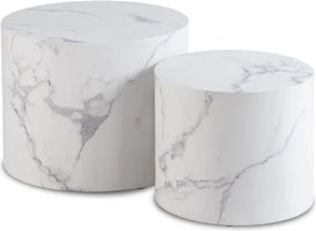 Zestaw Stolików Kawowych LEILA 38 cm/48 cm Biały Marmur Nowoczesny Glamour