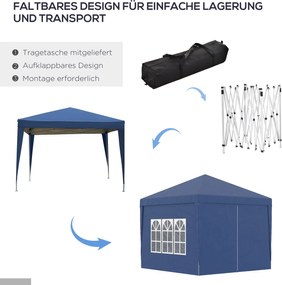 Outsunny Pawilon, Namiot imprezowy, 4 odłączne ściany boczne, 2 okna, Rama metalowa, 2,95 x 2,95 m, Niebieski