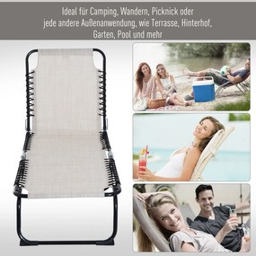 Outsunny Leżak Składany Ogrodowy Beżowy Stal i Tkanina Siatkowa 4 Stopnie Regulacji Oparcia 197x58x76cm | Aosom PL