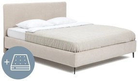 Beżowe tapicerowane łóżko dwuosobowe z materacem i stelażem 160x200 cm Noira Slim – Bonami Selection