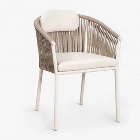 Zestaw 2 Sztaplowanych Krzeseł Ogrodowych Z Podłokietnikami Z Aluminium I Plecionym Sznurem Ondina Kremowa Tapioca - Sklum