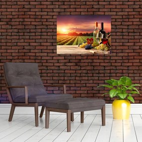 Obraz na szkle - winnica z winem (70x50 cm)