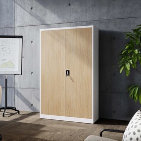 Szafa biurowa metalowa na dokumenty JAN II, Eco Design: biała/dąb sonoma