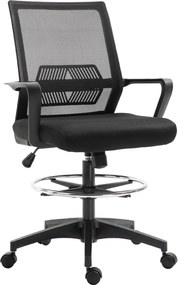 Vinsetto Krzesło biurowe, regulowane krzesło biurkowe z podnóżkiem, oparcie z siatki, na kółkach, tworzywo sztuczne, Czarne
