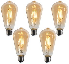 Zestaw 5 ściemnialnych żarówek LED E27 filamentowych ST64 Złote 4,5W 450 lm 2200K
