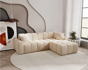 Emporius Napoli narożnik do salonu - gruba pianka, miękki narożnik w nowoczesnym stylu - prawostronny, tkanina aksamitna, beżowy (Komodo 11)