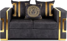 Sofa PALLAZO 2S Dwuosobowa Czarno/Złota Welurowa Nowoczesna Glamour