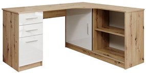 Biurko z półką i szufladami ROBERTO prawe dąb artisan/biały