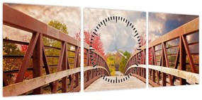 Obraz - drewniany most (z zegarem) (90x30 cm)