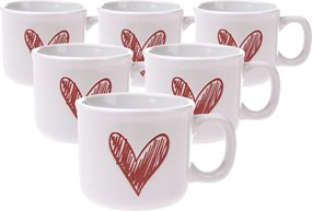 Zestaw 6 kubków ceramicznych Serduszko II, 90 ml, czerwony