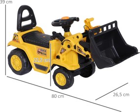 Koparka siedziskowa HOMCOM z wbudowanym schowkiem, dziecięca koparka do jazdy z klaksonem