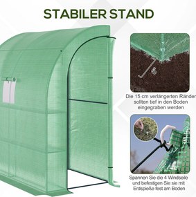 Outsunny szklarnia foliowa stal, zielona, 200 cm x 100 cm x 215 cm