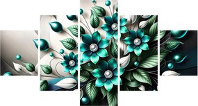 Obraz - 3D turkusowe kwiaty (125x70 cm)