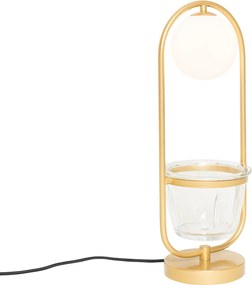 Lampa stołowa art deco złota z białym szkłem - Isabella