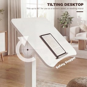 HOMCOM Regulowane Biurko Stojące, Mobilne Biurko z Regulowanym Blatem, Blokada Bezpieczeństwa, Kółka, Białe | Aosom PL