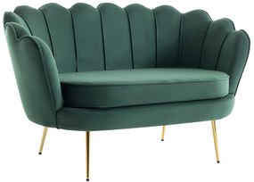 Kanapa 2 osobowa i fotel muszla z weluru w butelkowej zieleni - DANDELION