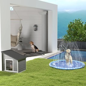 PawHut Domek dla psa z drewna sosnowego, odporny na warunki atmosferyczne, dach asfaltowy, 71 cm x 58 cm x 77 cm, Szary + Biały