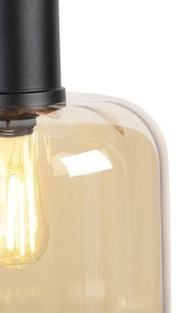Designerska lampa wisząca czarna z bursztynowym szkłem 3-światła 161,5 cm - QaraDesignerski Oswietlenie wewnetrzne