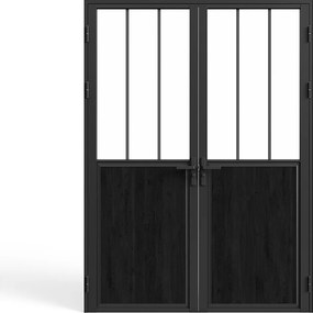 Drzwi kompletne 2-skrzydłowe dwustronne z aluminium i szkła hartowanego w stylu industrialnym - wys. 204 x szer. 146 cm - ERMELO