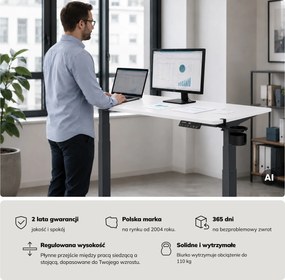 Biurko elektryczne z regulacją wysokości ergonomiczne antracytowo-białe, 1400x700 mm: ARIA