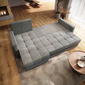 Masseno Narożnik NIDA z funkcją spania i pojemnikiem na pościel Narozniki L, Rozkładana sofa - Jasnoszary, INARI 91
