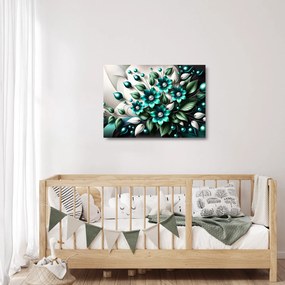 Obraz na szkle - 3D turkusowe kwiaty (70x50 cm)