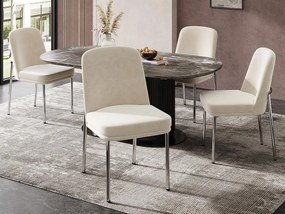 Zestaw 4 krzeseł do jadalni - z wyściełanymi poduszkami siedzisk - srebrzyste metalowe nogi krzesła - Tkanina welurowa - Beżowy