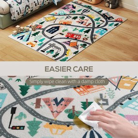HOMCOM Dywan w Wzór Autostrady, Białe Tło, Miękkie Fleece, Łatwy w Pielęgnacji, Kolorowy