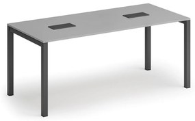 Stół konferencyjny PRIMO SQUARE, 180x80 cm, szary + 2x port blatowy TYP III, czarny