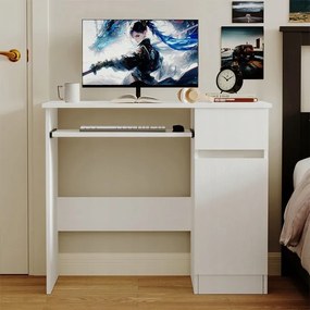 Biurko komputerowe białe – nowoczesne biurko młodzieżowe z szufladą I półką