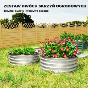 Outsunny Zestaw 2 Wysokich Grządek Ogrodowych, Modularne, 2 Sztuki, Bez Dna, Ø60 x 30 cm. Srebrny