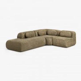 Sofa Modułowy Narożny 3-częściowy Z Lewym Szezlongiem Z Weluru Pakowany Próżniowo Merida Szenila Gruba Szałwiowa Zieleń - Sklum