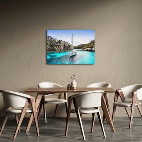 Obraz - Plaża z żaglówką (70x50 cm)