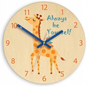 Zegar ścienny cichy do pokoju dziecięcego drewniany nowoczesny żyrafa