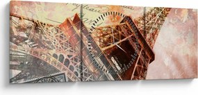 Obraz - Wieża Eiffla w stylu vintage (z zegarem) (90x30 cm)
