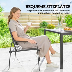Outsunny Zestaw mebli ogrodowych komplet wypoczynkowy 150 x 80 cm stół z 6 oddychającymi krzesłami wygląd drewna stalowy stelaż Czarny | Aosom PL