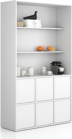 Szafka biurowa FRAME, 6x drzwi, 2x półka, 1299 x 450 x 2162 mm, PUSH-lock, biały