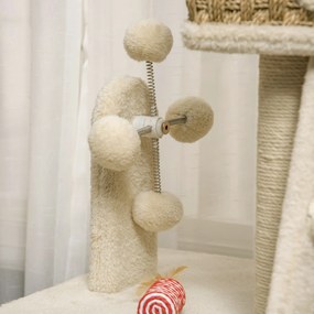 PawHut Drapak z jaskinią dla kota z zabawką, sizal, plusz, chaki + beż + kawa