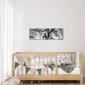 Obraz - Czarno - białe drzewo (z zegarem) (90x30 cm)