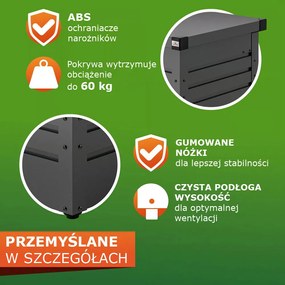 Metalowa skrzynia ogrodowa METALBOX, 385L, 120×62×63cm, antracytowa Gardebruk