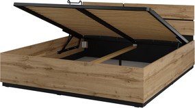 Łóżko CROSS 180x200 dąb wotan/czarne z pojemnikiem HELVETIA