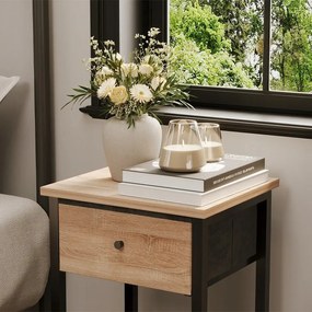 Stolik nocny komoda szafka szufladą półką jasny brąz industrialny loft 51cm