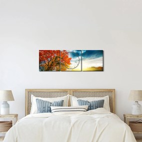 Obraz skąpanego w słońcu krajobrazu (z zegarem) (90x30 cm)